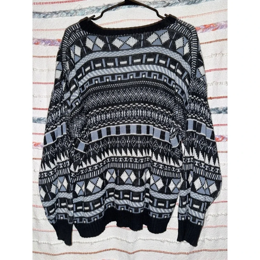 Stilnuovo‎ Knit Sweater M Multicolor Geometric Pullover 30% Wool Vintage 90s